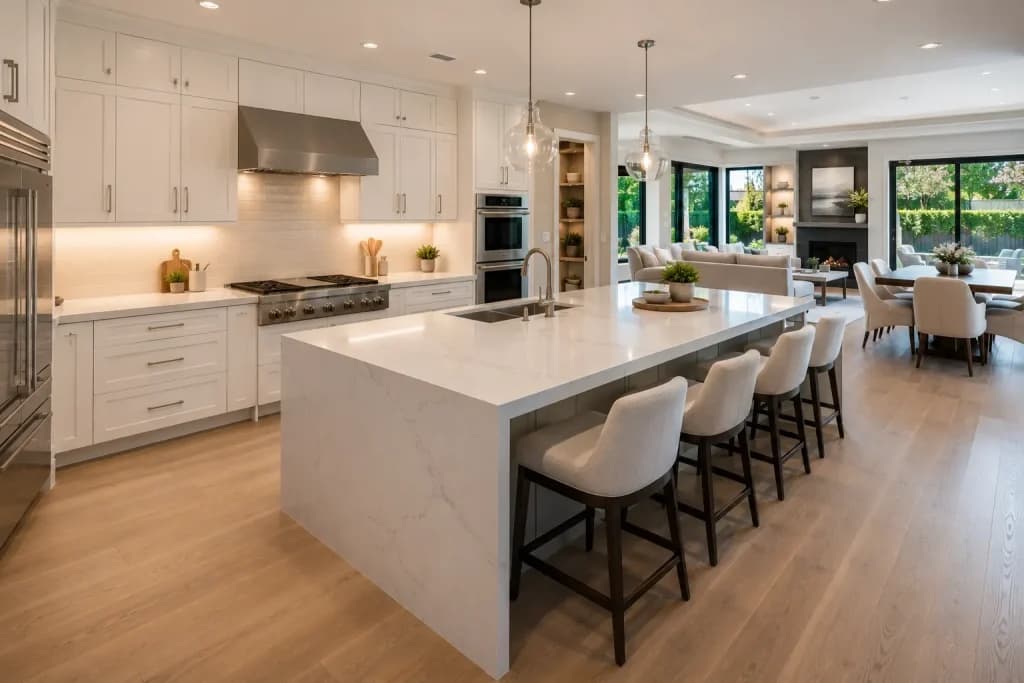 Luxury kitchen remodeled with an optimized layout, custom cabinetry, and an open-concept design.