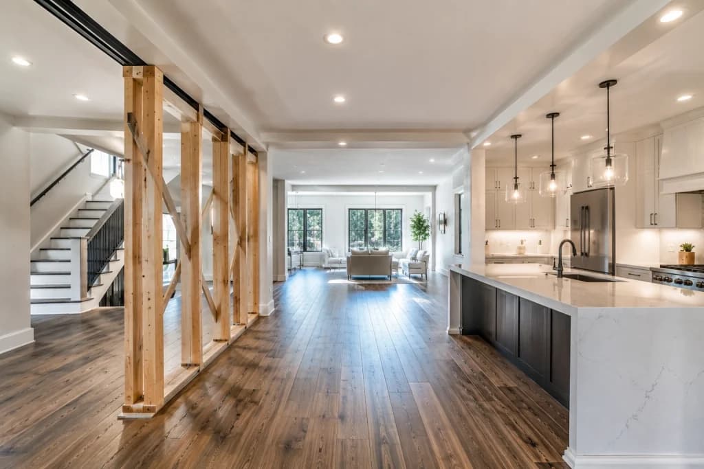 Structural beam installed for an open-concept floor plan