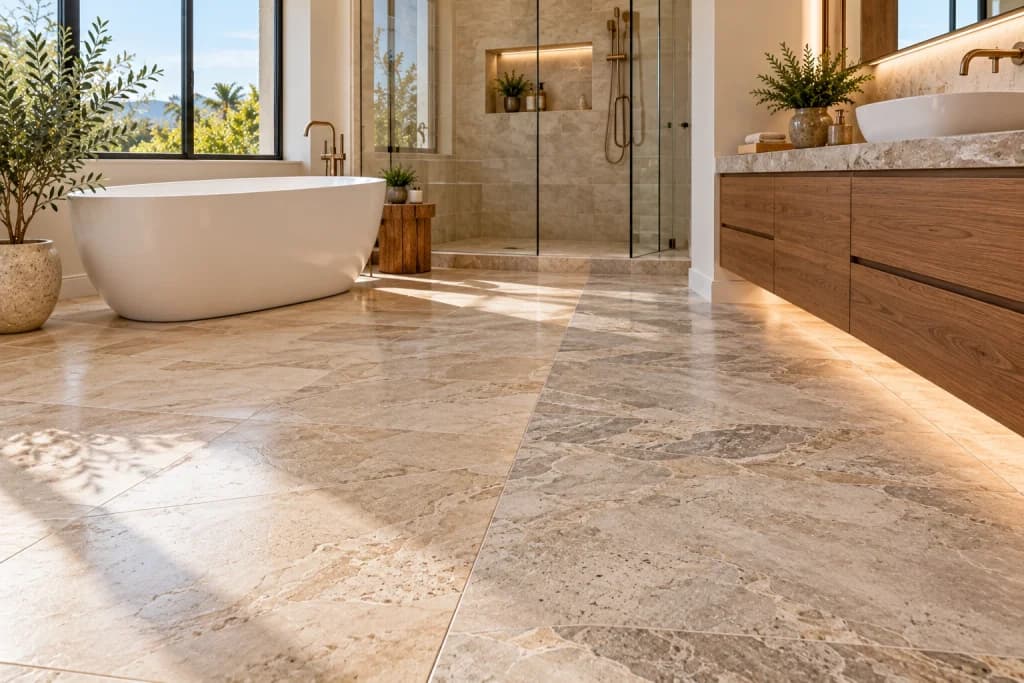 Porcelain tile bathroom flooring suitable for radiant heat