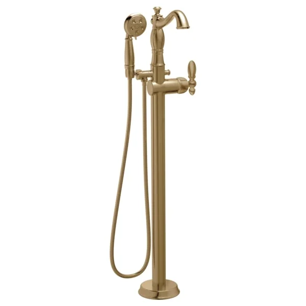 Delta® Single Handle Floor Mount Tub Filler Trim With Hand Shower - Less Handle In Champagne Bronze