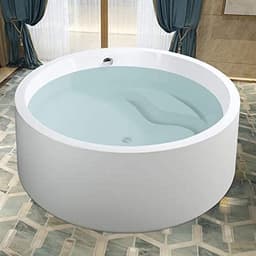 Vanity Art 59 x 59 Inches Freestanding Acrylic Bathtub Modern Stand Alone Soaking Tub in White