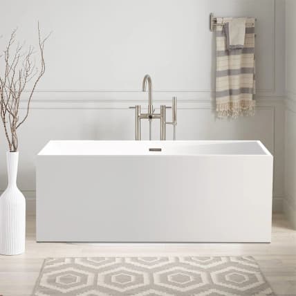 Vanity Art 59 x 30 Inches Freestanding Acrylic Bathtub Modern Stand Alone Soaking Tub