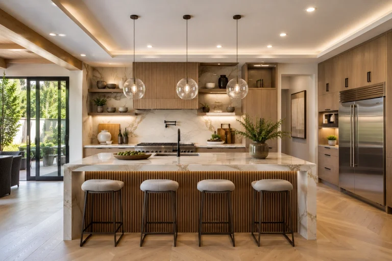 Modern San Diego kitchen with a balanced layout, island, storage, and premium finishes
