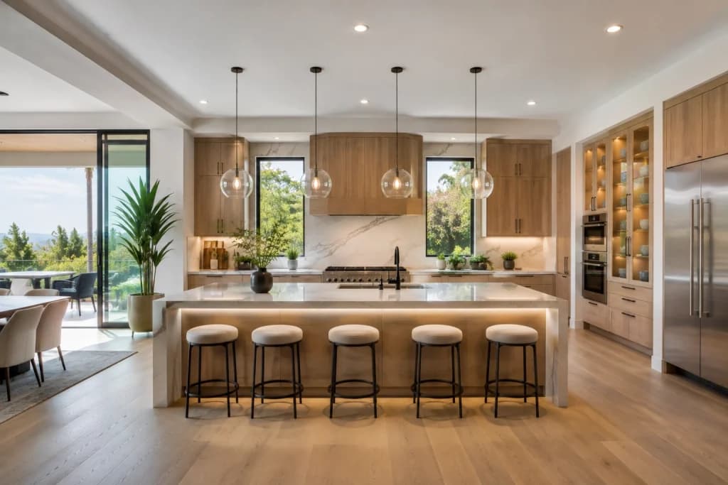 Well-proportioned kitchen island with comfortable circulation space