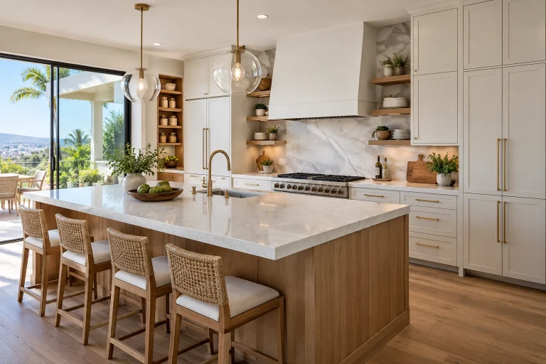 Organized luxury kitchen with custom cabinets and practical storage