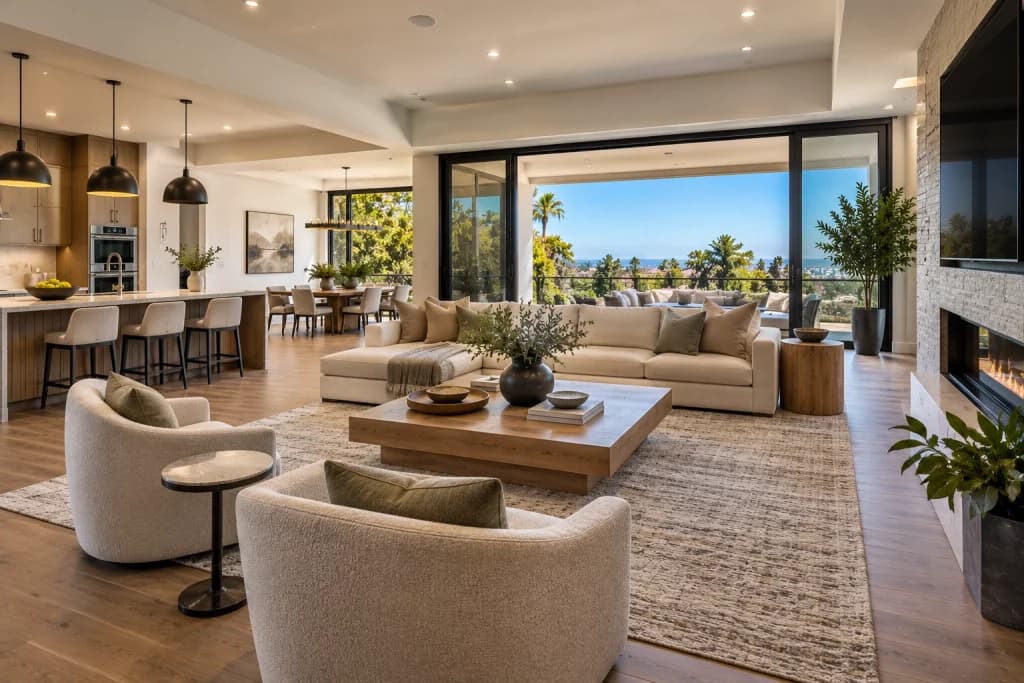 Functional living room layout with comfortable seating and clear walking pathways