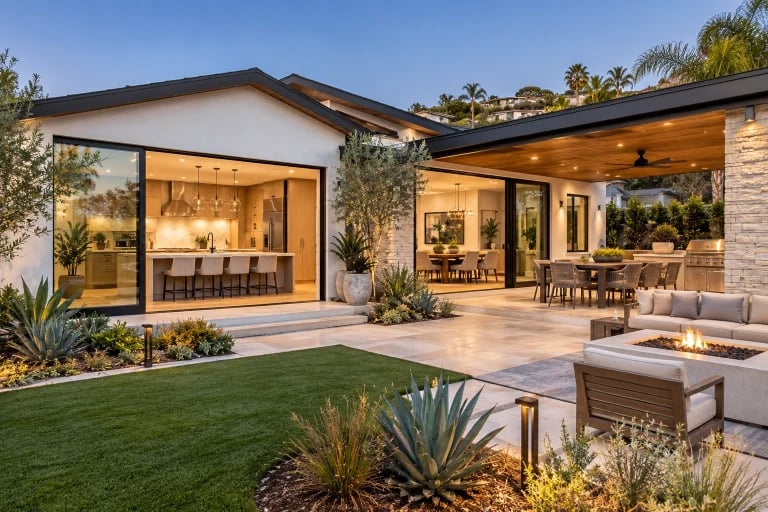 San Diego home with upgraded exterior, landscaping, and outdoor living space