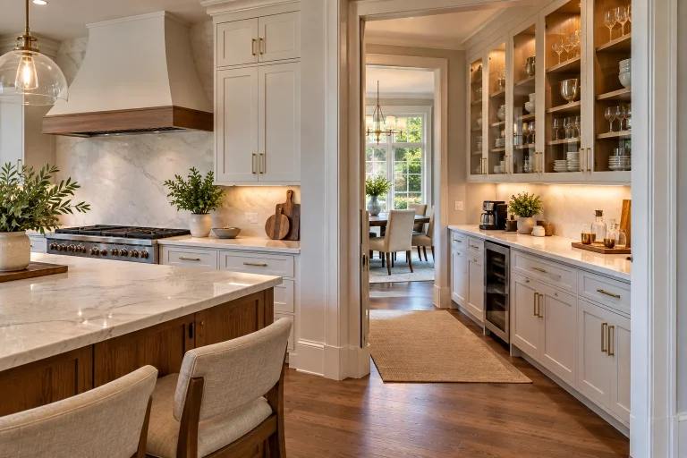 Modern kitchen with a stylish butler’s pantry and organized storage