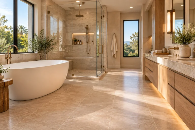 Modern San Diego bathroom with radiant heated tile flooring
