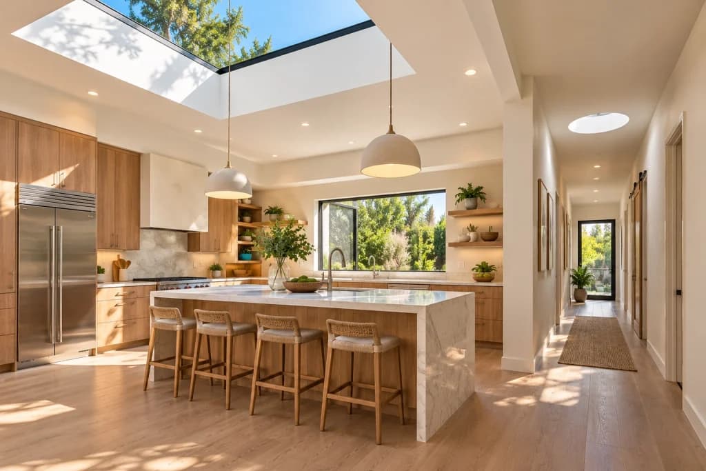 Skylight and sun tunnel bringing natural light into a modern home