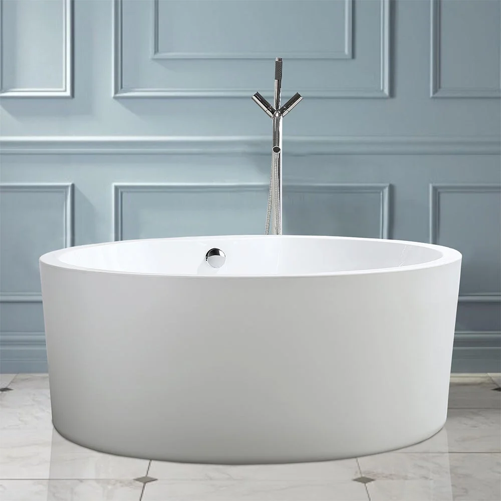 Vanity Art 59 x 59 Inches Freestanding Acrylic Bathtub Modern Stand Alone Soaking Tub in White