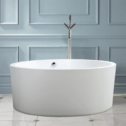 Vanity Art 59 x 59 Inches Freestanding Acrylic Bathtub Modern Stand Alone Soaking Tub in White
