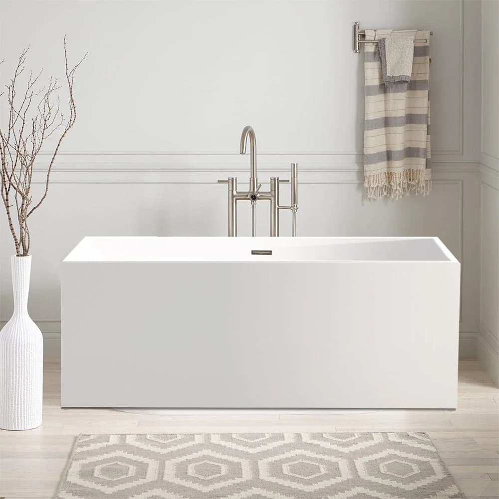 Vanity Art 59 x 30 Inches Freestanding Acrylic Bathtub Modern Stand Alone Soaking Tub