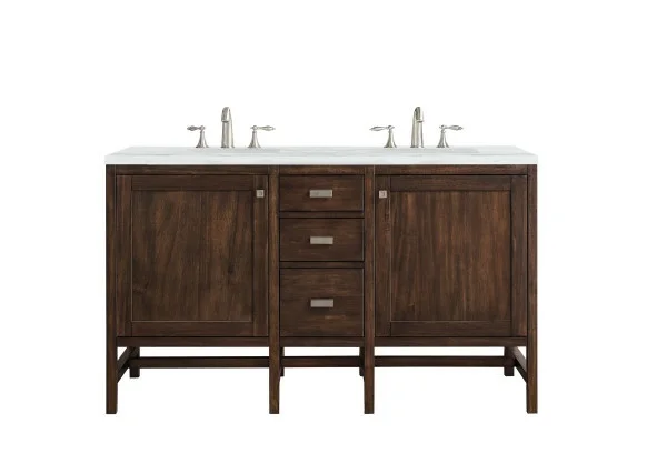 Addison 60" Double Vanity Cabinet, w/ 3 CM Arctic Fall Solid Surface Countertop