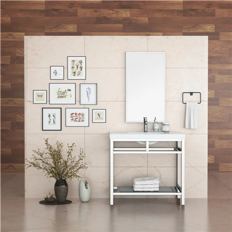 MORENO OTTO 36" STAINLESS STEEL CONSOLE W/ WHITE ACRYLIC SINK - CHROME/BRUSHED NICKLE/ BLACK