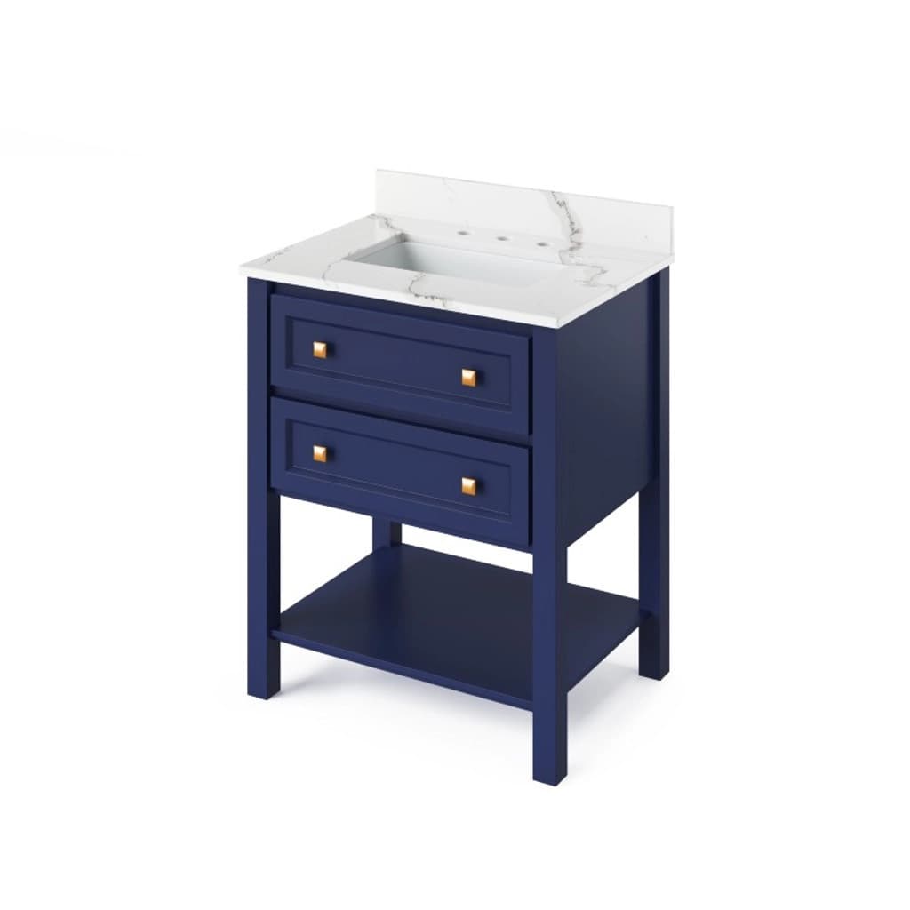 JEFFREY ALEXANDER ADLER TRANSITIONAL 30" HALE BLUE SINGLE UNDERMOUNT SINK VANITY W/ QUARTZ TOP