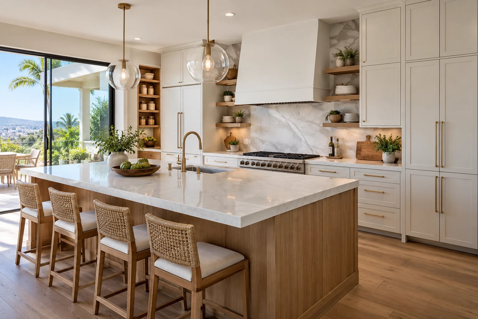 Organized luxury kitchen with custom cabinets and practical storage